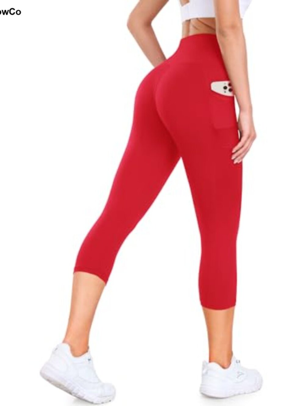 High Waisted Capri Leggings with Pockets, 92% Polyester 8% Spandex, Tummy